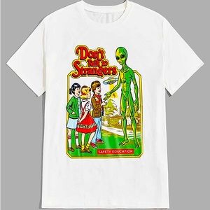 Don’t Talk to Strangers Tee Shirt, Men’s Medium, White